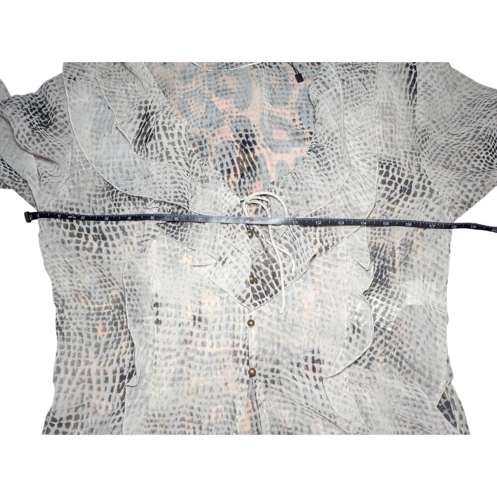 Zara Women’s Sz M Animal Print Ruffle Button Front Blouse Tie Neck Long Sleeve - Picture 9 of 12
